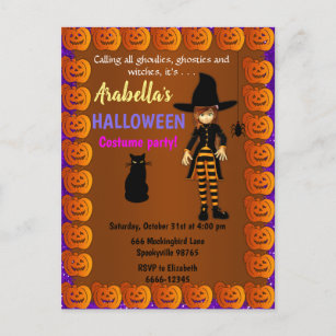 Cute Little Witch Children's Halloween Invitation Postcard