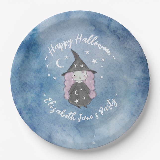 Cute Little Witch Children's Halloween Party Paper Plate (Front)
