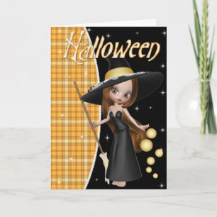Cute Little Witch Halloween Greeting Card