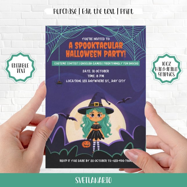 Cute Little Witch Halloween Party Invitation (Cute Little Witch Halloween Party Invitation)