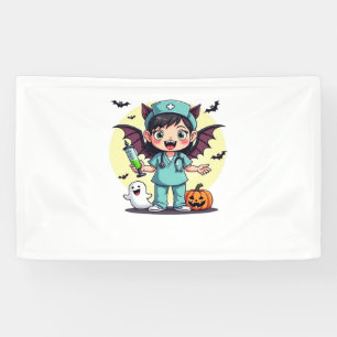 Cute little witch nurse Halloween Premium T-Shirt Banner