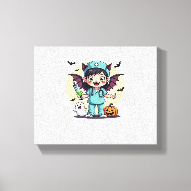 Cute little witch nurse Halloween Premium T-Shirt Canvas Print (Front)
