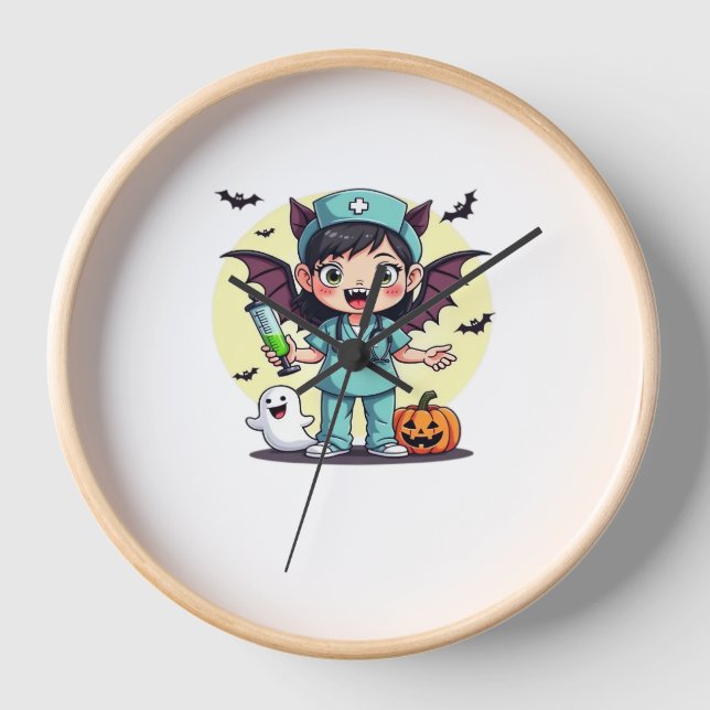 Cute little witch nurse Halloween Premium T-Shirt Clock (Front)