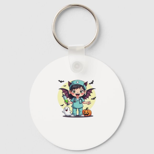 Cute little witch nurse Halloween Premium T-Shirt Key Ring (Front)