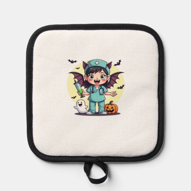 Cute little witch nurse Halloween Premium T-Shirt Pot Holder (Front)