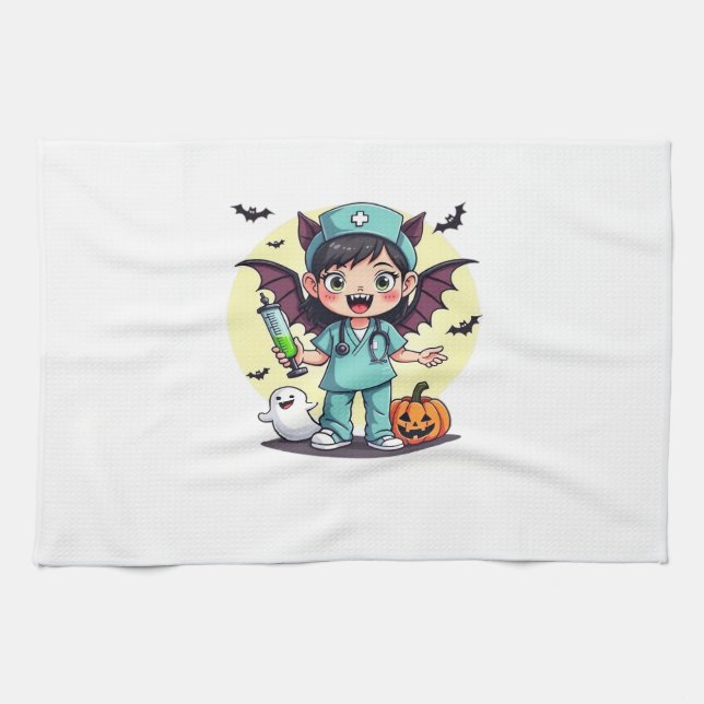 Cute little witch nurse Halloween Premium T-Shirt Tea Towel (Horizontal)