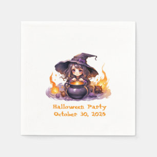 Cute Little Witch with Caldron and Flames Napkin