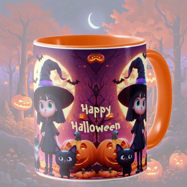 Cute little witch with cats and pumpkins, custom  mug (Creator Uploaded)
