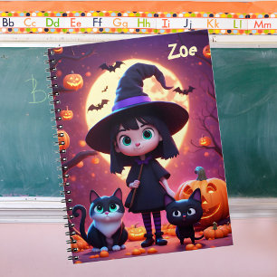 Cute little witch with cats and pumpkins, custom  notebook
