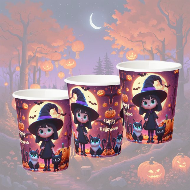 Cute little witch with cats and pumpkins, custom  paper cups (Creator Uploaded)