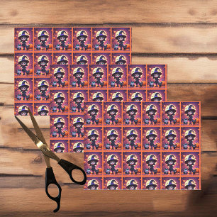 Cute little witch with cats and pumpkins,Halloween Tissue Paper
