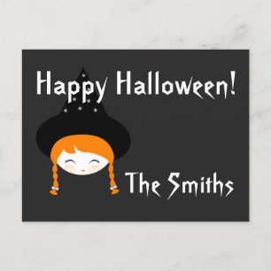 Cute Little Witch with Hat & Stars  Postcard