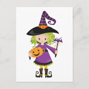 Cute Little Witch with Pumpkin Postcard