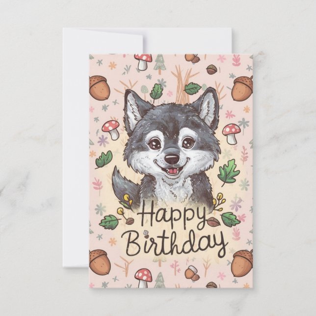 Cute Little Wolf Digital Birthday Card (Front)
