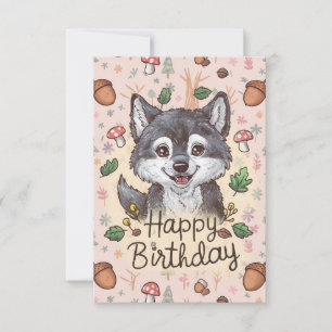 Cute Little Wolf Digital Birthday Card