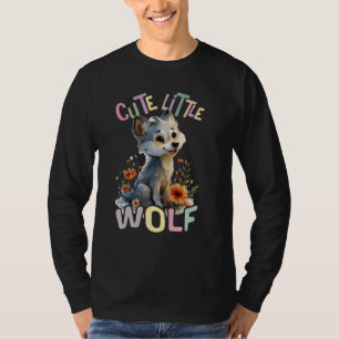 cute little wolf with flowers cute wolves animal m T-Shirt