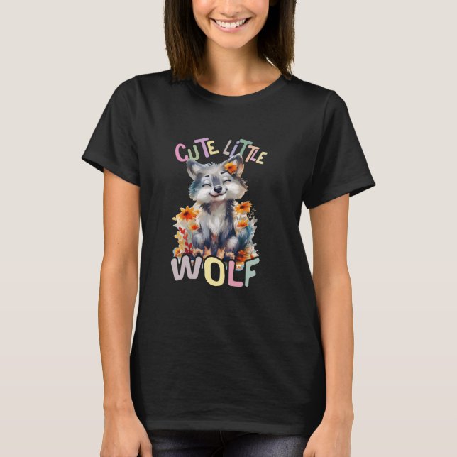 cute little wolf with flowers cute wolves animal m T-Shirt (Front)
