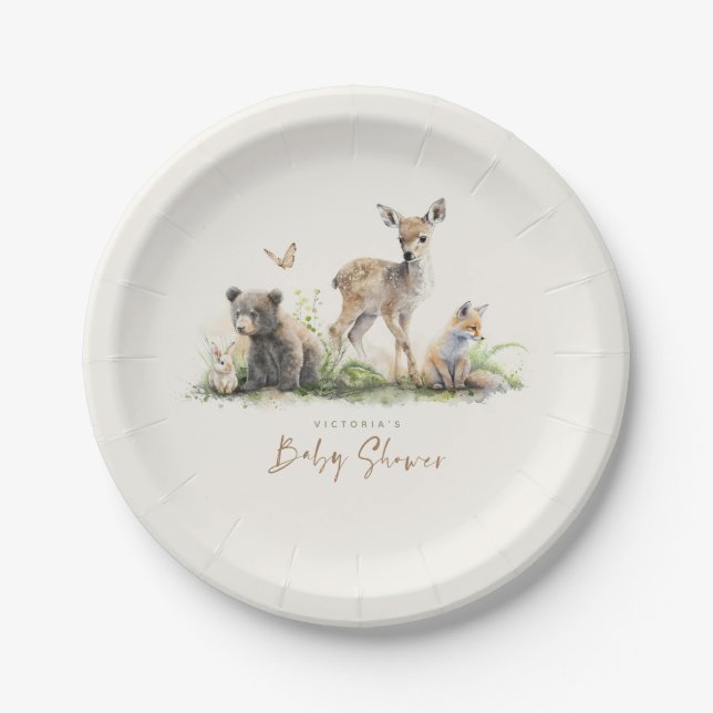 Cute Little Woodland Animals Baby Shower Paper Plate (Front)