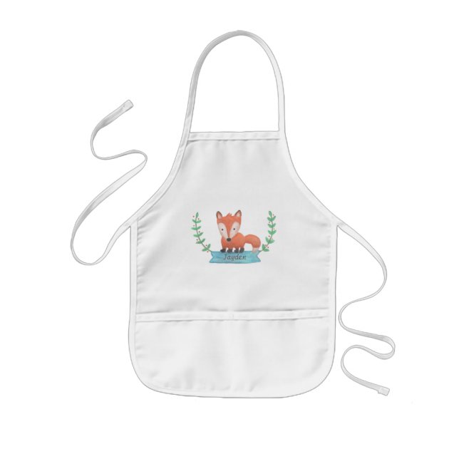 Cute Little Woodland Fox Personalised Kids Apron (Front)