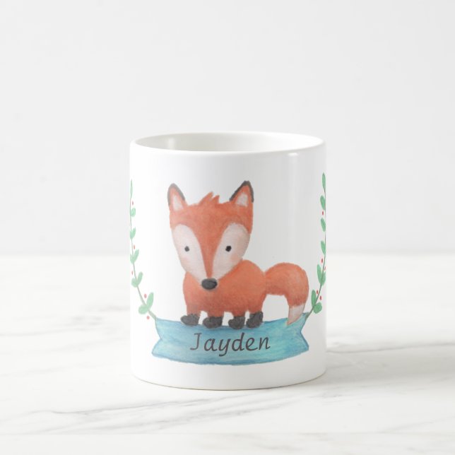 Cute Little Woodland Fox Personalised Kids Mug (Center)