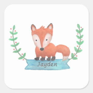 Cute Little Woodland Fox Personalised Kids Sticker