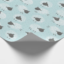 Cute Little Wooly Sheep white brown on light blue
