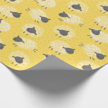 Cute Little Wooly Sheep white brown on yellow