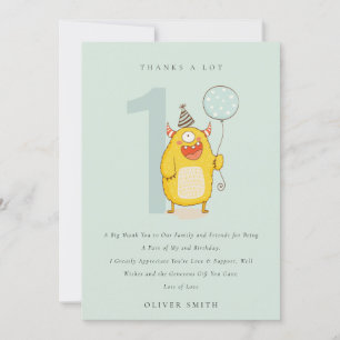 Cute Little Yellow Aqua Monster Any Age Birthday Thank You Card