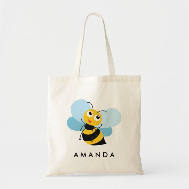 Cute Little YELLOW BUSY BEE Personalised Tote Bag (Front)