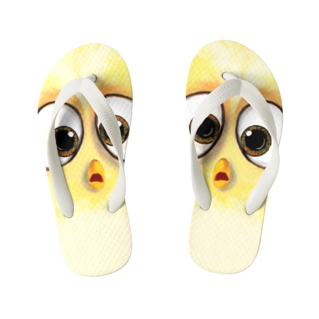 Cute Little Yellow Chicken Surprised Big Eyes  Fun Kid's Flip Flops (Footbed)