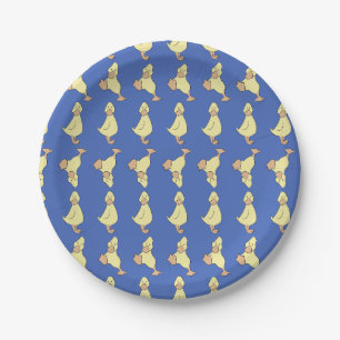 Cute Little Yellow Duckling Blue Baby Shower Paper Plate