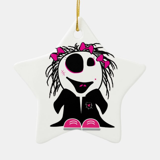 cute little zombie girly ceramic tree decoration (Front)