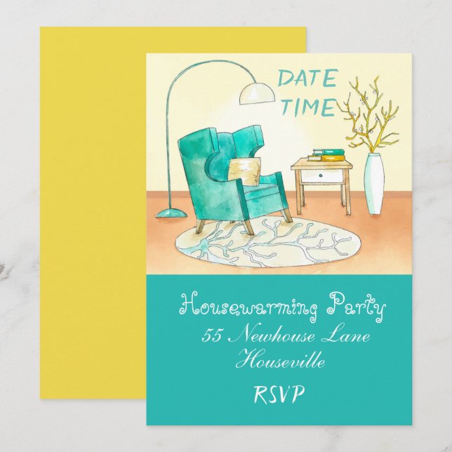 Cute living room illustration housewarming Party Invitation (Front/Back)