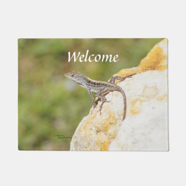 Cute lizard anole Welcome Doormat (Front)