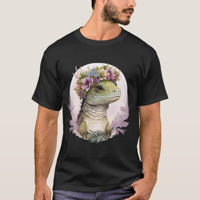 Cute Lizard Flower Crown Lizard T-Shirt (Front)