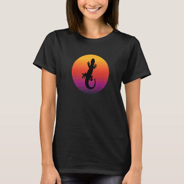 Cute Lizard Gecko Animal Silhouette at Sunset for  T-Shirt (Front)