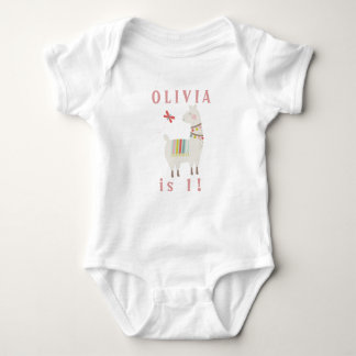 Cute Llama 1st Birthday Custom Name & Age Baby Bodysuit