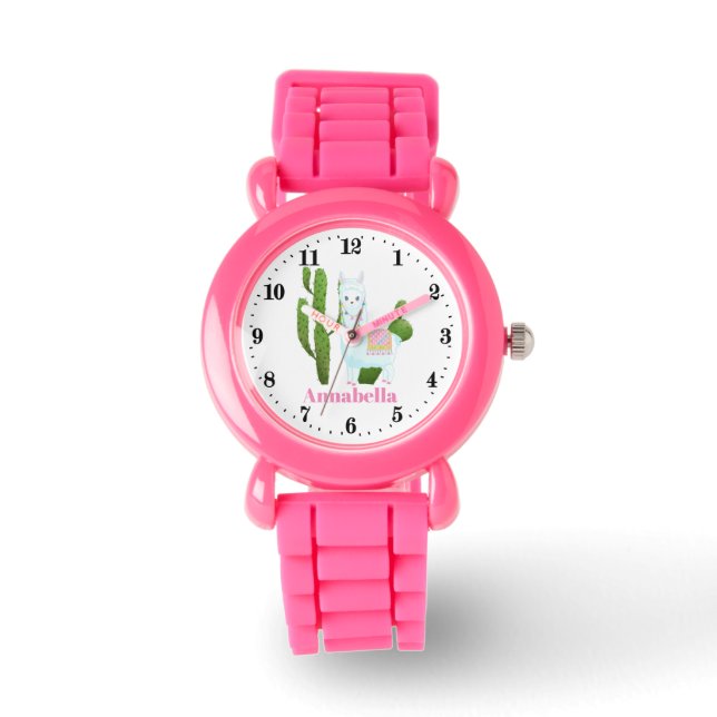 Cute llama add name girls watch (Front)