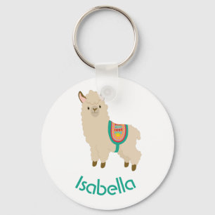 Cute Llama Add Your Name Teal Text Keychain