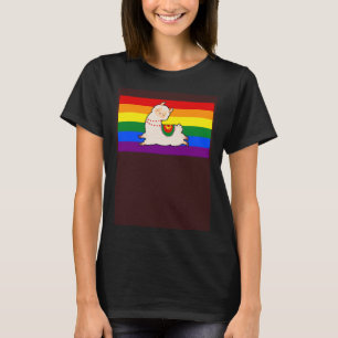 Cute Llama Alpaca Love Gay Pride Flag Floral Summe T-Shirt