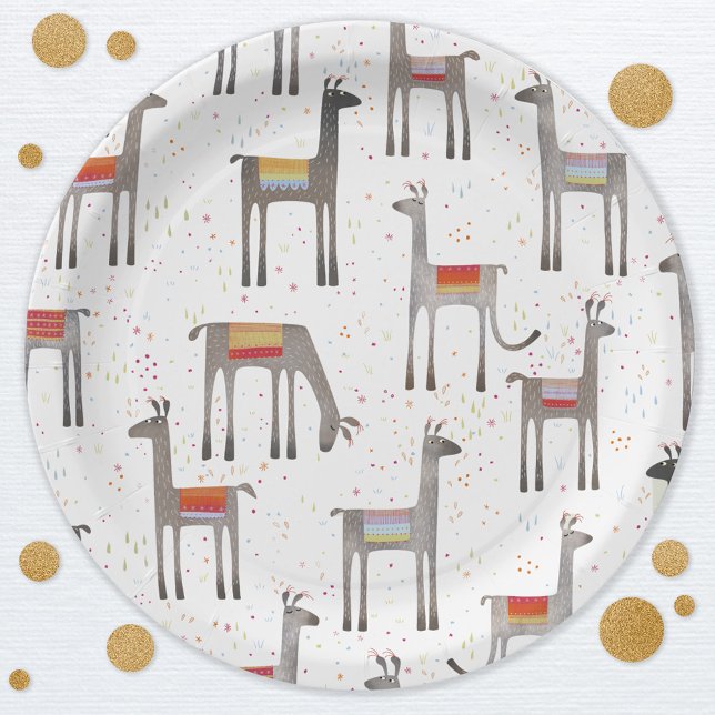 Cute Llama Alpaca Party Paper Plate (Fun llama pattern party paper plates)