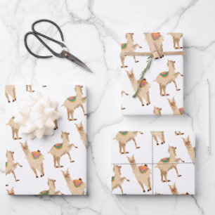 Cute Llama Alpaca Pattern Wrapping Paper Sheet