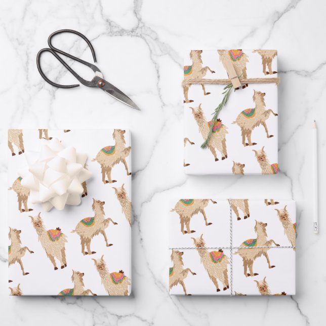 Cute Llama Alpaca Pattern Wrapping Paper Sheet (Front)