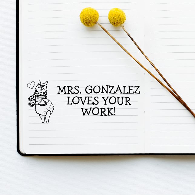 Cute Llama Alpaca Teacher's Name Loves Your Work Self-inking Stamp (Creator Uploaded)