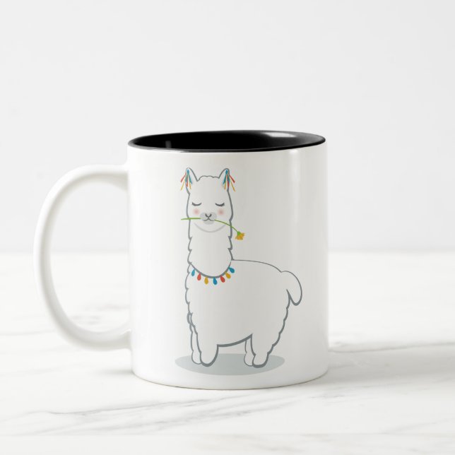 Cute llama alpaca Two-Tone coffee mug (Left)