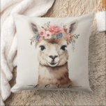 Cute Llama Alpaca with Floral say Love  Cushion<br><div class="desc">Watercolor vintage style of cute llama alpaca throw pillow with flower wreath on a beige background and the word 'LOVE... ' on front and 'lalala LOVE' on back This design was created through digital art. It's personalised by clicking the customise button and adding a name, initials or your favourite words....</div>