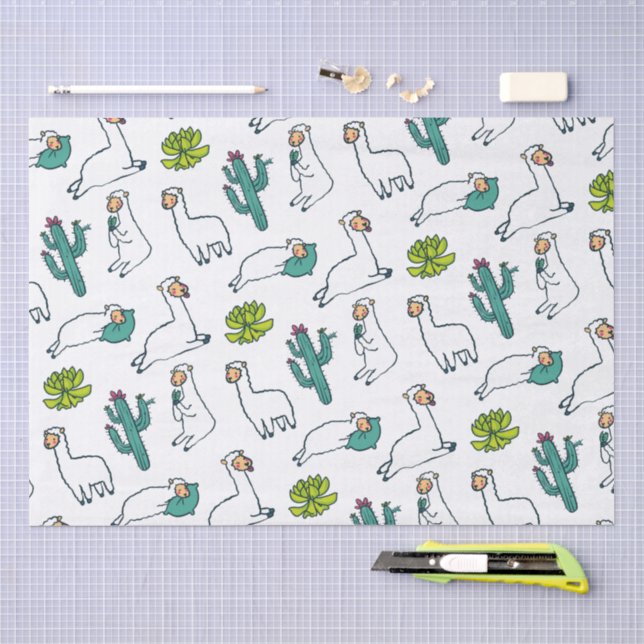 Cute Llama and Cactus Pattern Tissue Paper (Craft)
