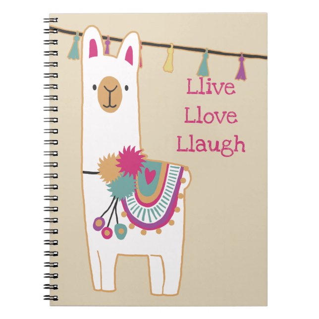 Cute llama and tassels w/custom background notebook (Front)