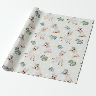 Cute llama animal alpaca flowers wrapping paper