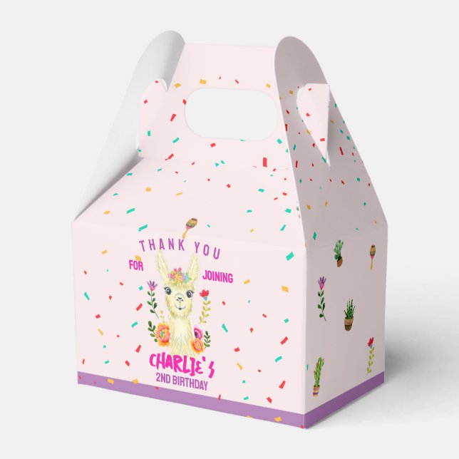 Cute Llama Animal Birthday Party Colourful Mexican Favour Box (Front Side)
